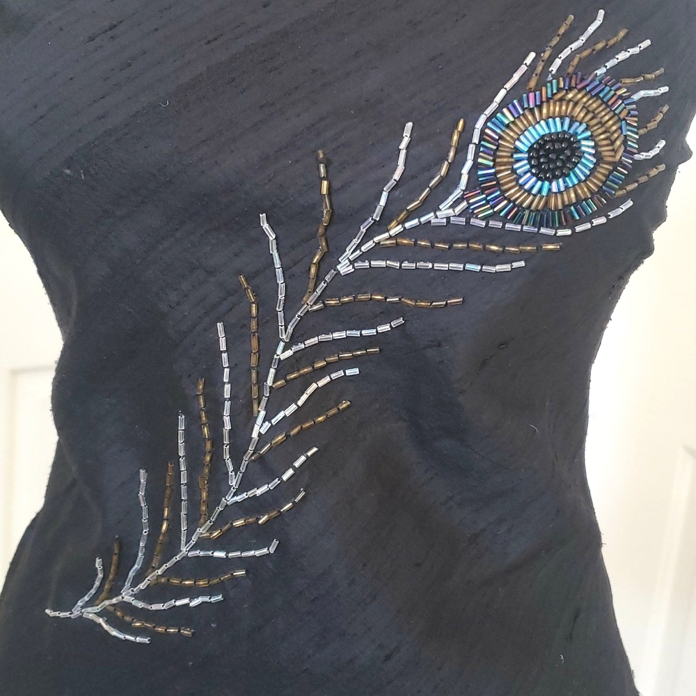 Vintage Luxe Beaded Black Silk Camisole – Peacock Feather Artistry - Picture 8 of 14